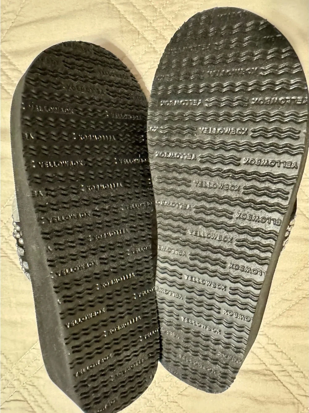 NEW Stylish Yellow Box Black Studded Thong Sandals with Silver Accents - Picture 5 of 6